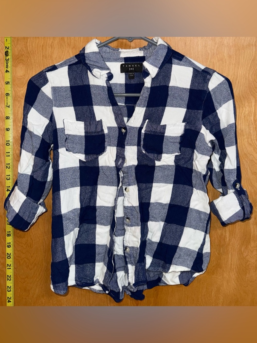Tinsel Navy & White Buffalo Plaid Button-Up Shirt